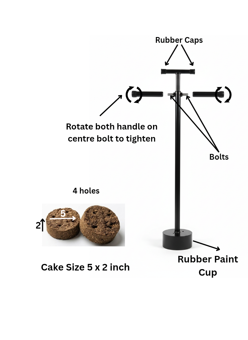 Metal Cow Dung Cake Maker, 5x2inch Cup, 2.5ft Tall