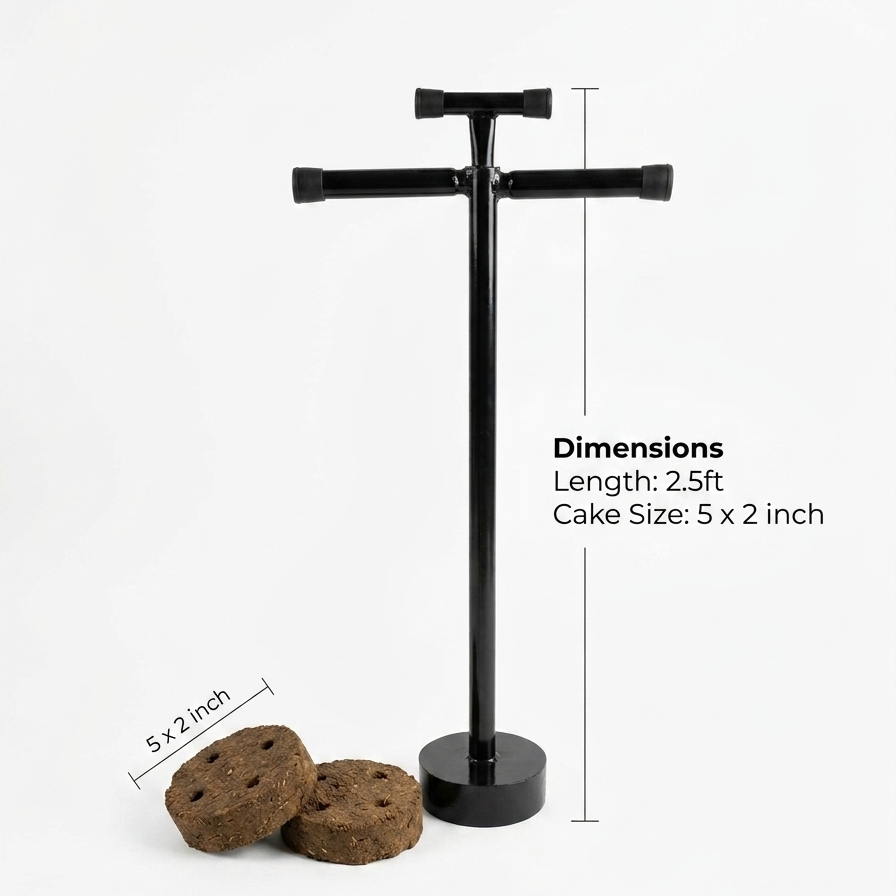 Metal Cow Dung Cake Maker, 5x2inch Cup, 2.5ft Tall