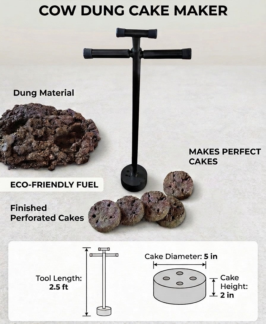 Metal Cow Dung Cake Maker, 5x2inch Cup, 2.5ft Tall