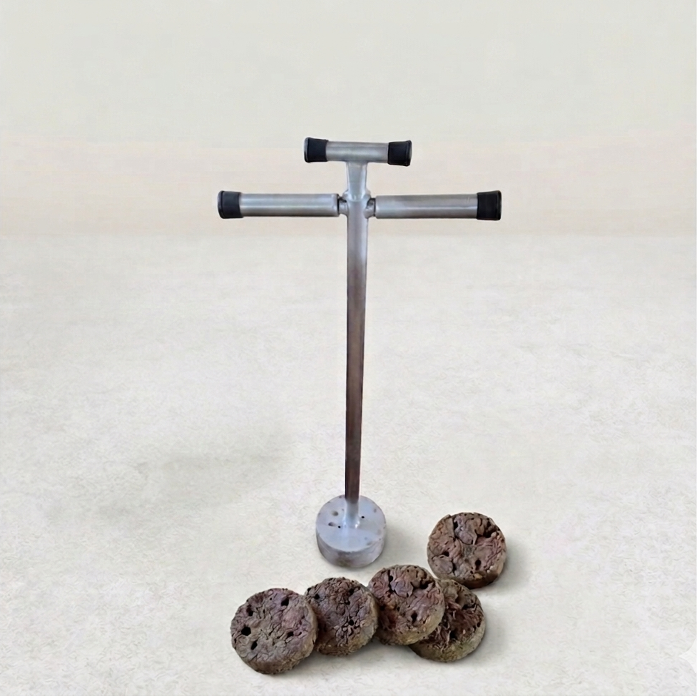 Stainless Steel Cow Dung Cake Maker, 5x2inch Cup, 2.5ft Tall