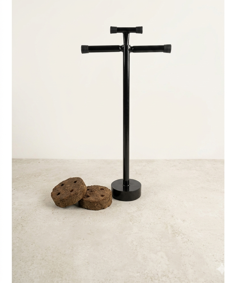 Metal Cow Dung Cake Maker, 5x2inch Cup, 2.5ft Tall