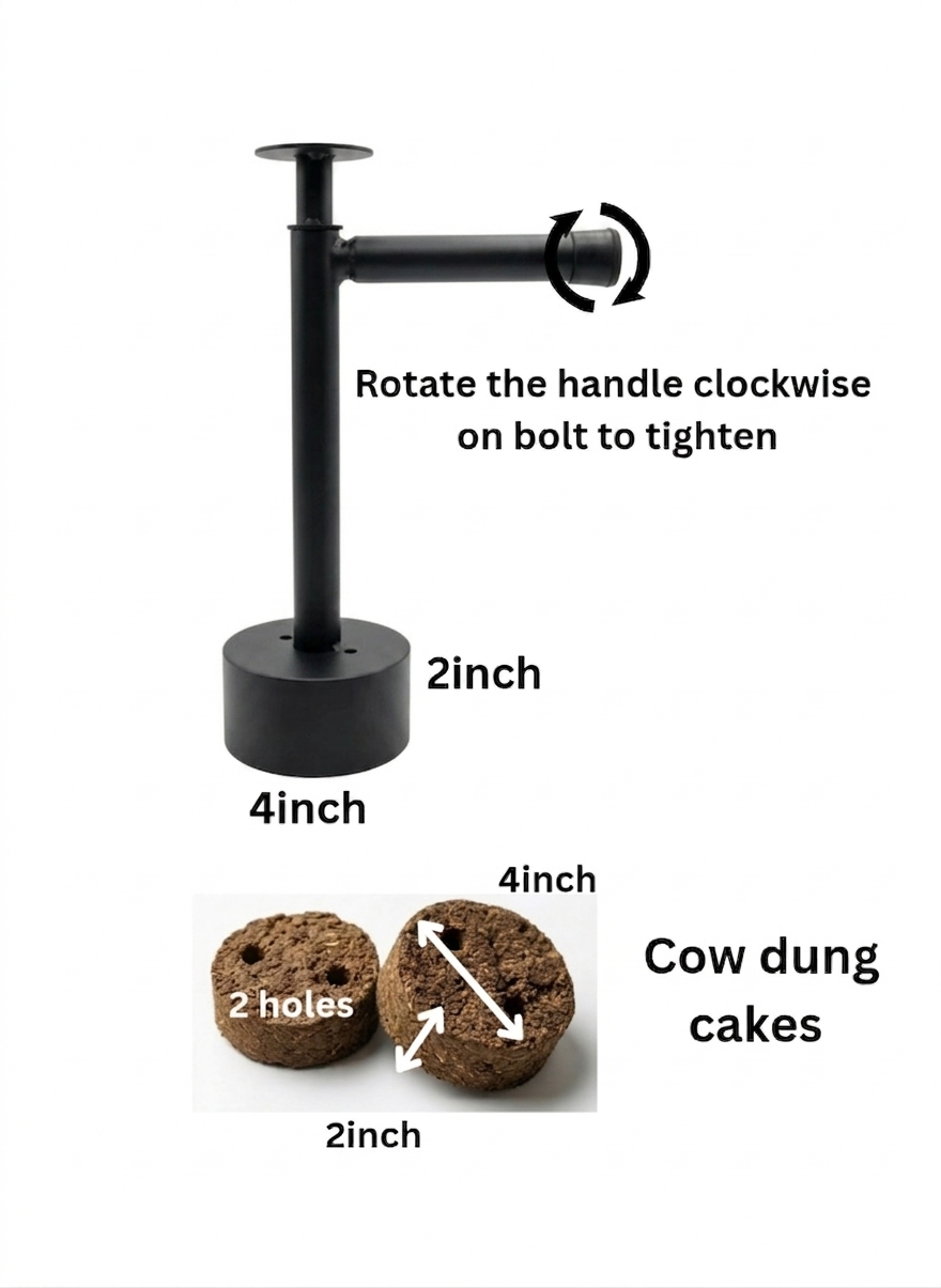 Metal Cow Dung Cake Maker 4x2inch cup , 1ft tool
