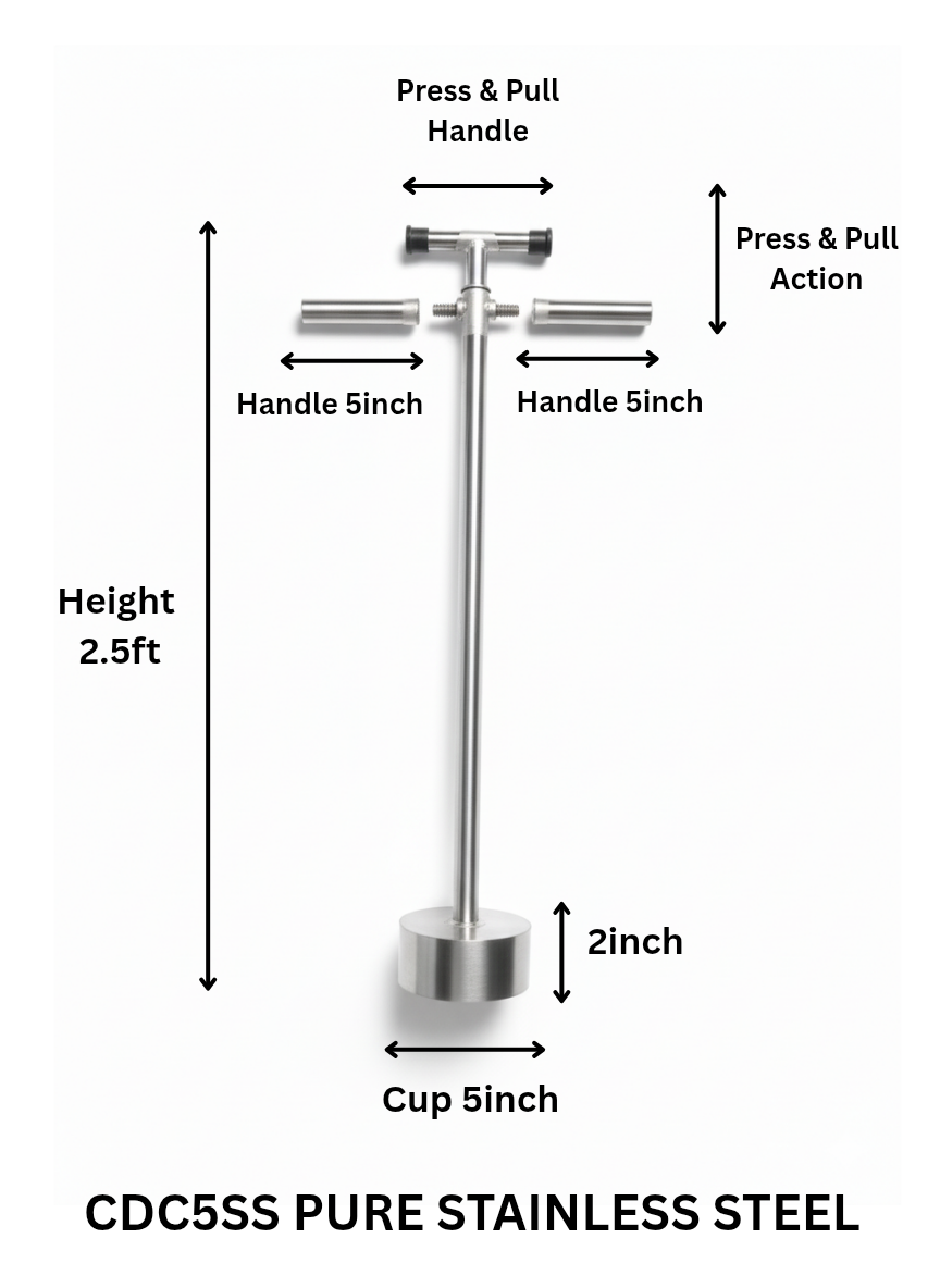 Stainless Steel Cow Dung Cake Maker, 5x2inch Cup, 2.5ft Tall